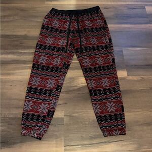Womens Festive Red and Black Patterned Joggers Size Medium
